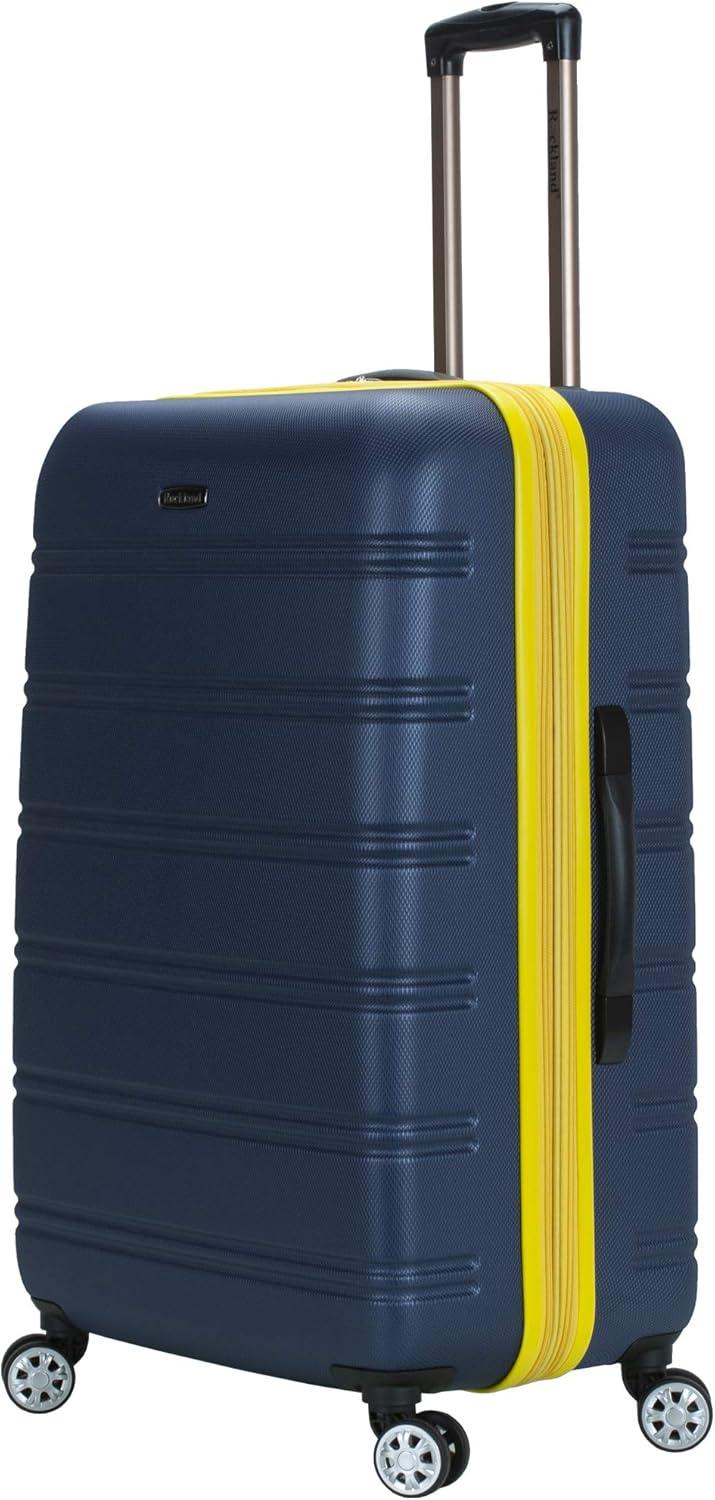 Rockland Melbourne Hardside Expandable Luggage with Spinner Wheels Navy Checked Large 28"