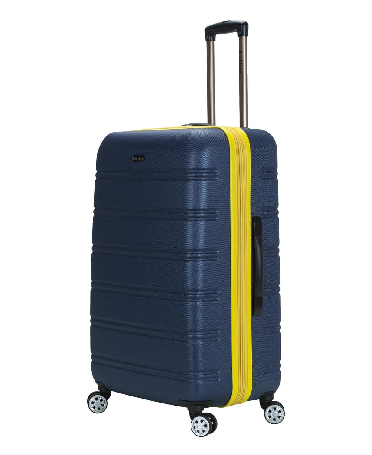 Rockland Melbourne Hardside Expandable Luggage with Spinner Wheels Navy Checked Large 28"