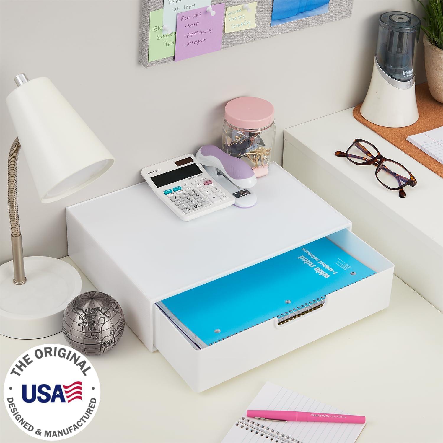 White Plastic Stackable Organizer Drawer for Desk