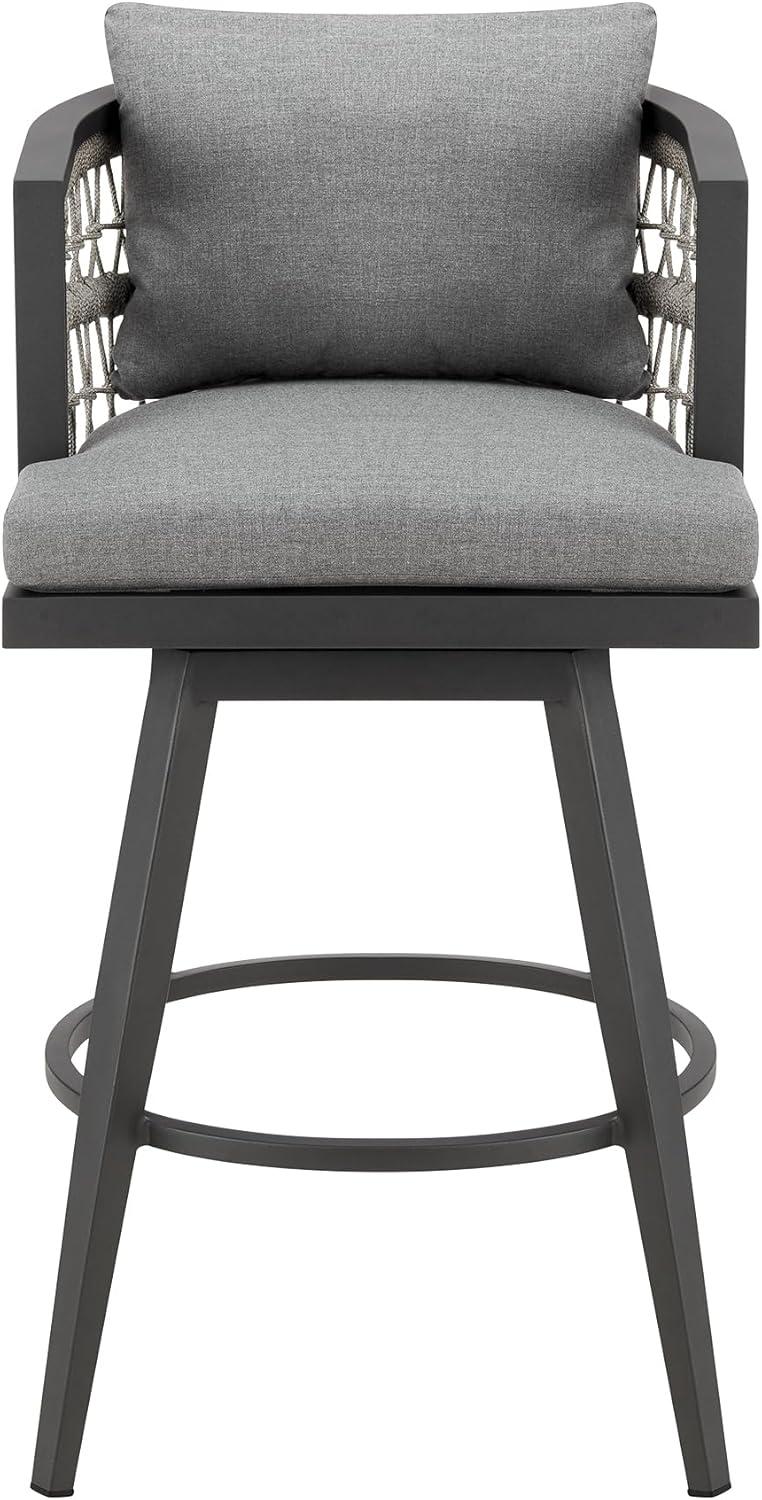 Zella Outdoor Swivel Bar or Counter Stool in Aluminum with Rope and Cushions