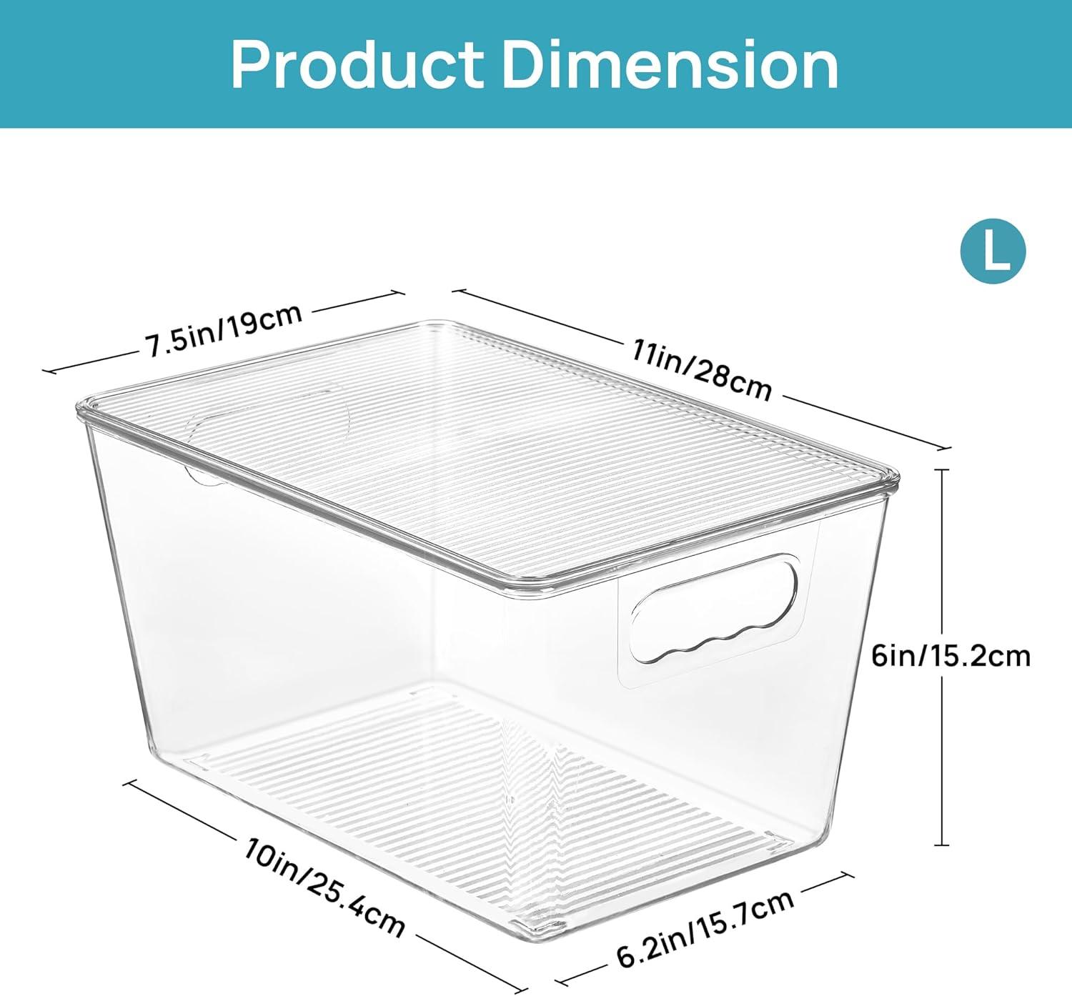 6 Pack Clear Plastic Storage Bins with Lids, Vtopmart Pantry Organizer, for Cabinet, Kitchen, Large