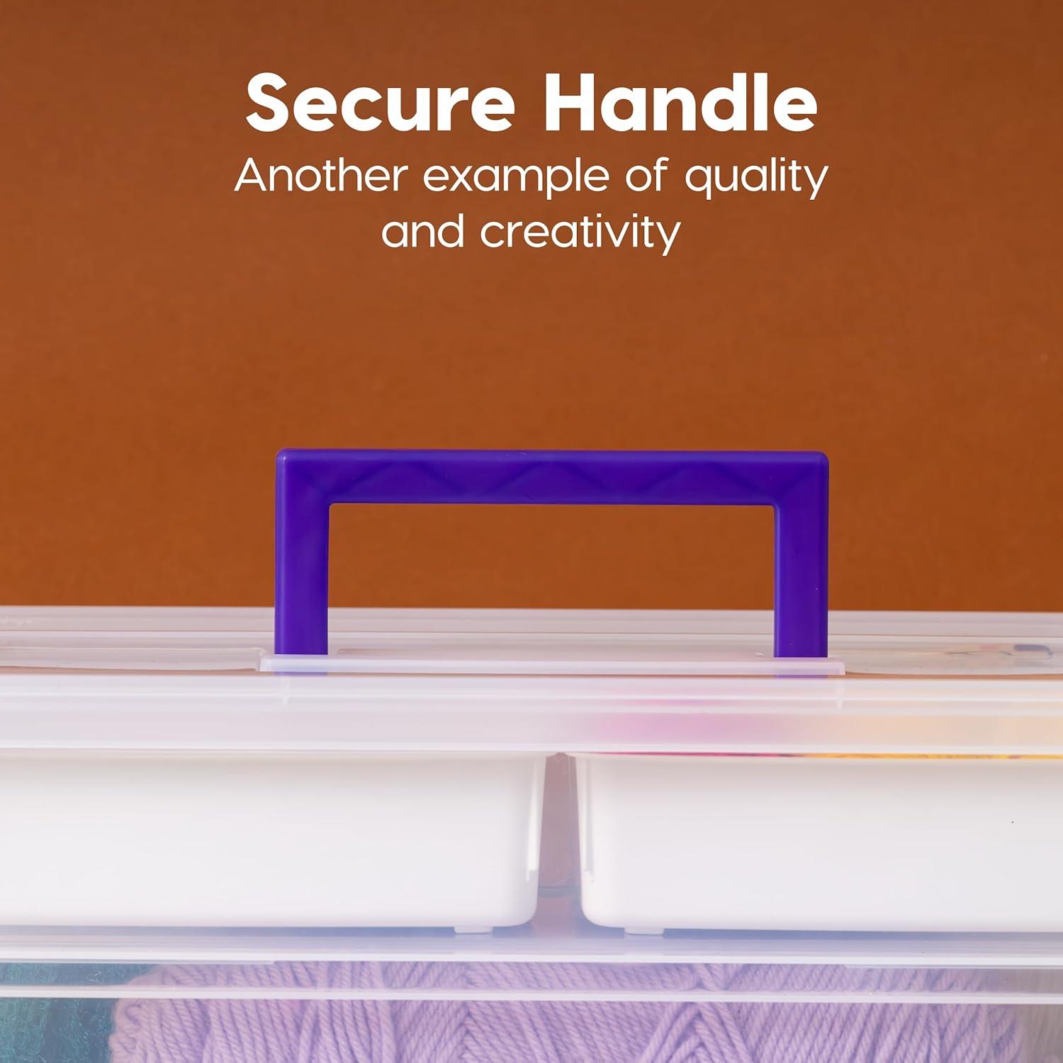 IRIS USA 9.4 Qt 2 Layer Stack and Carry Storage Containers with Bulked-Up Lid and 4 Removable Dividers, Clear/Violet