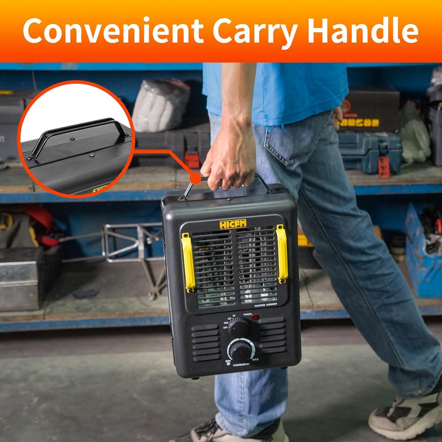 HiCFM Milkhouse Space Heater, 1300W/1500W Electric Heater with Thermostat, Safe and Quiet for Home Office Garage Workshop - UL Safety Listed