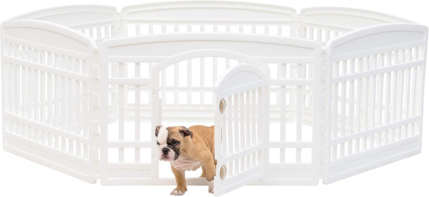 IRIS USA 24" Exercise 6-Panel Pet Playpen with Door, Dog Cat Playpen For Puppy Small Dogs Keep Pets Secure Easy Assemble Easy Storing, White