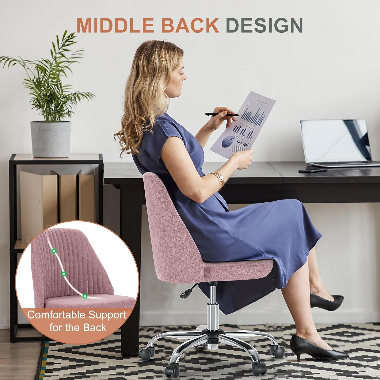 Office Desk Chair, Modern Cute Rolling Vanity Swivel Task Chairs with Wheels, Comfortable Back Seat Armless for Home, Bedrooms, Office, Study, Student, Adults, Make-up, Dressing Room, Cloud, Grey