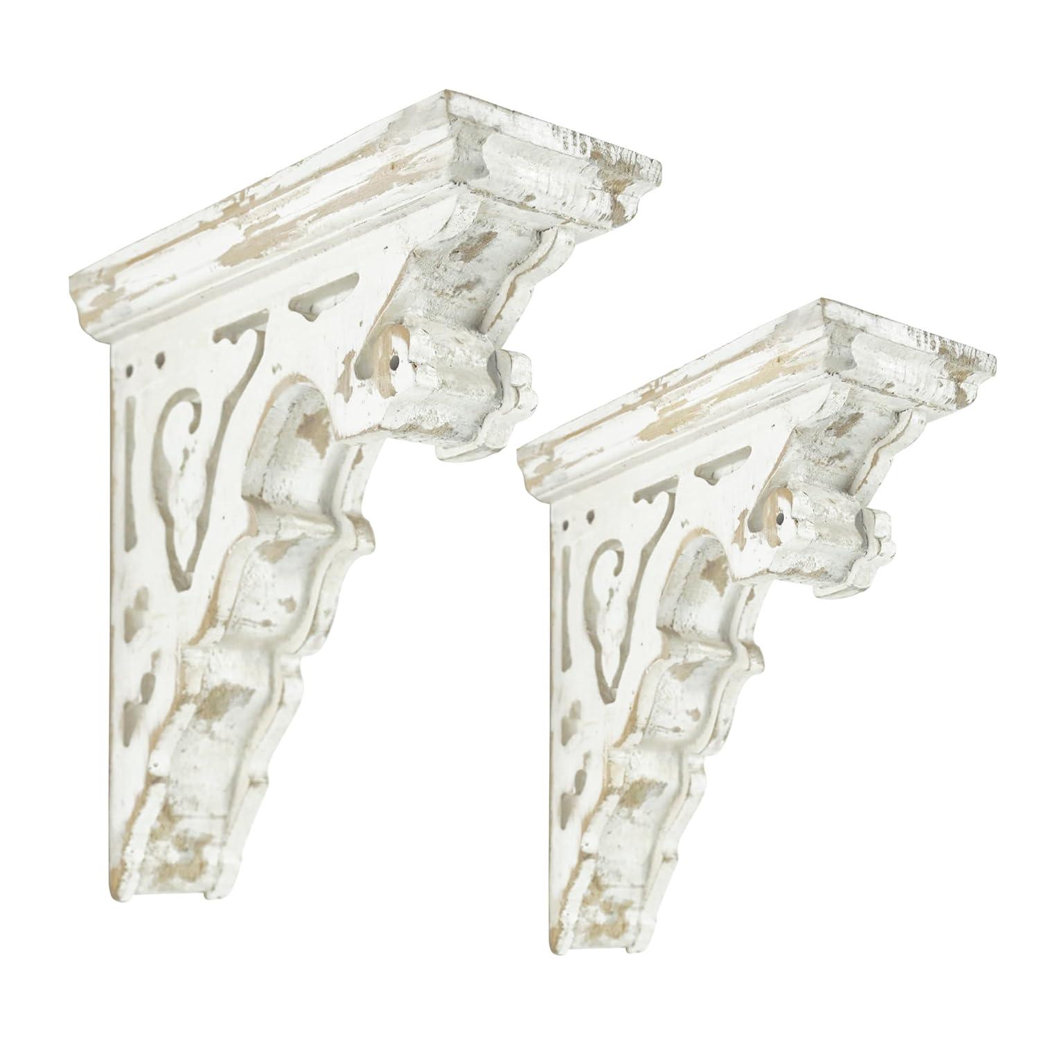 Ophelia & Co. Vintage Shabby Wood Corbels Brackets for Shelf Farmhouse Wall Decor (Set of 2)