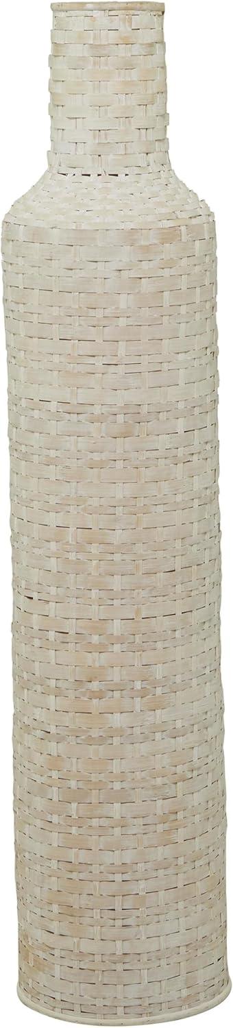 Studio 350 Intricately Woven Tall Bamboo Wood Floor Vase  - White or Brown White - 9"W, 39"H