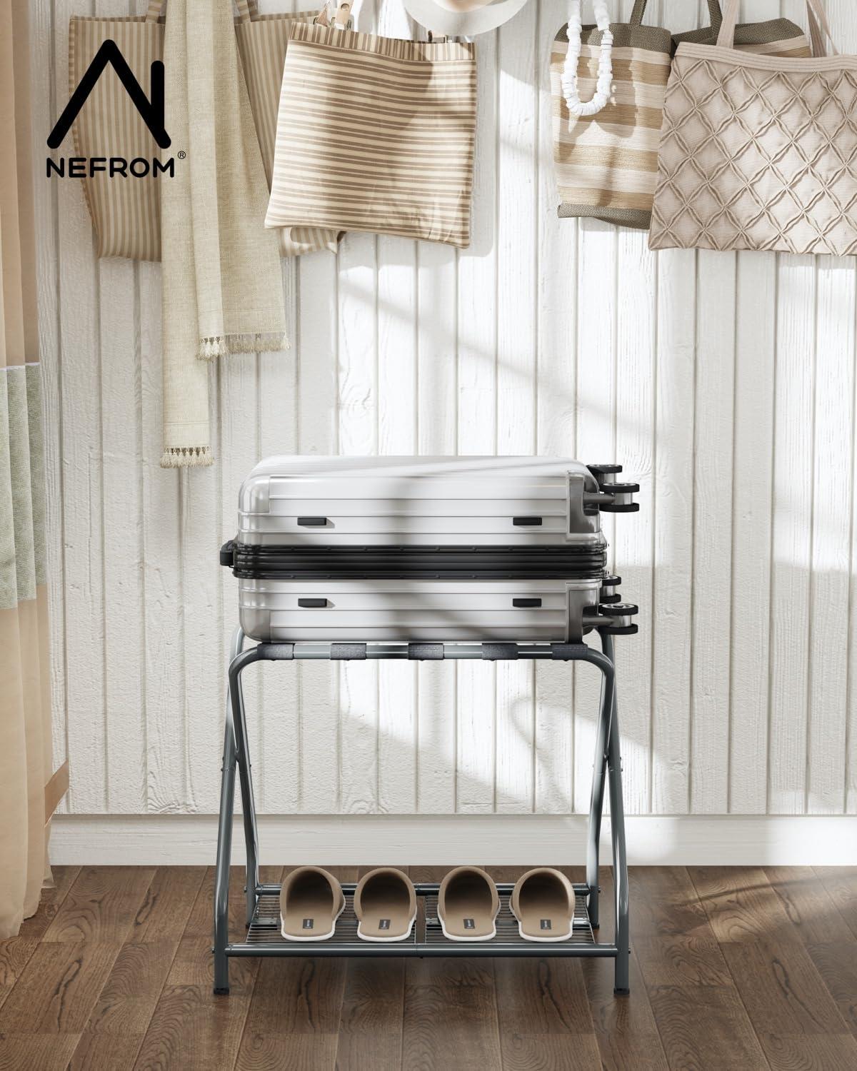 WIZIAT Rack Set Of 2, Foldable Suitcase Stand With Storage Shelf, Metal Luggage Holder For Guest Room, Bedroom | Wayfair