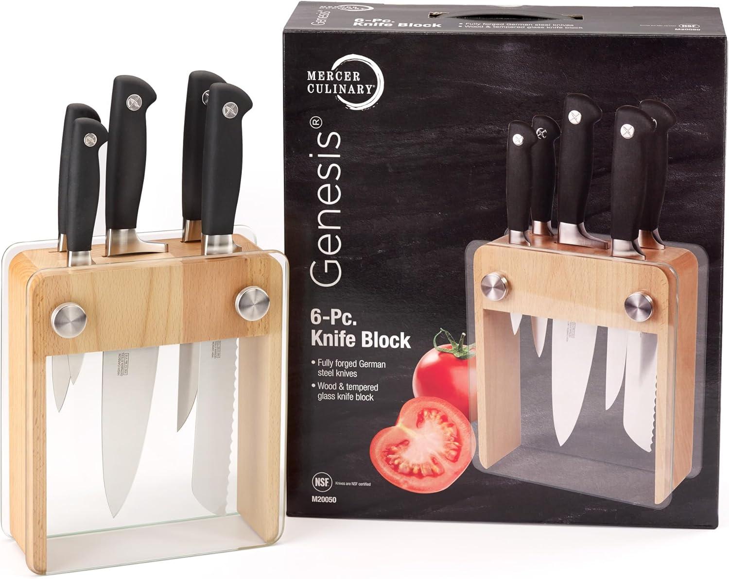Mercer Culinary Genesis 6-Piece Knife Set with Wood and Glass Block