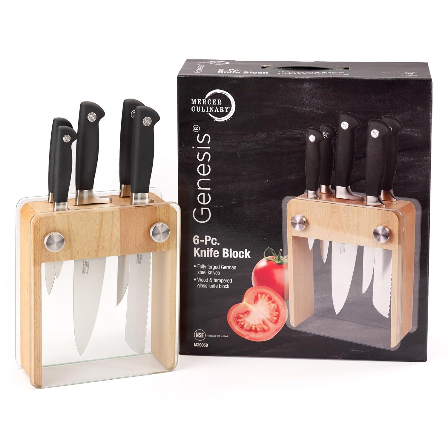 Mercer Culinary Genesis 6-Piece Knife Set with Wood and Glass Block