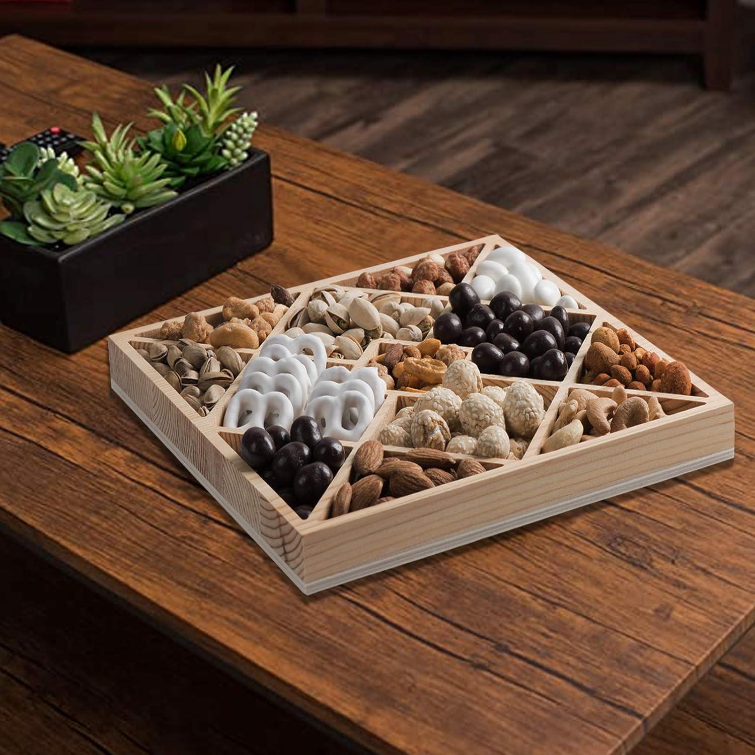 Square Sectional Wooden Trays 4 Pack 10"X10"X1.13"