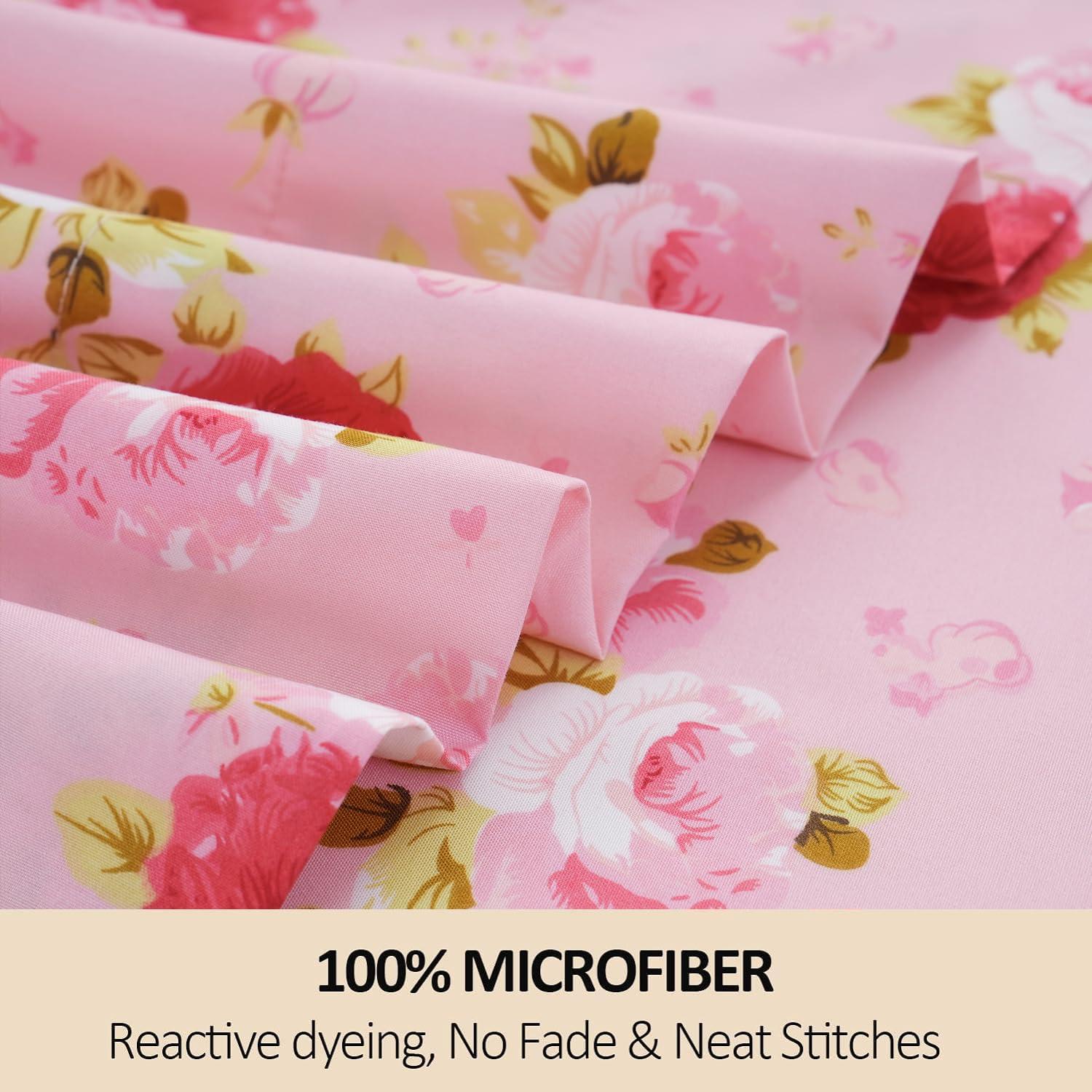 MEISHANG Twin Sheet Set - Floral Sheets Deep Pocket Ultra Soft Brushed Microfiber with Up to 16" Mattresses - Wrinkle Free - 3 Pieces(Twin,Rose Flower)