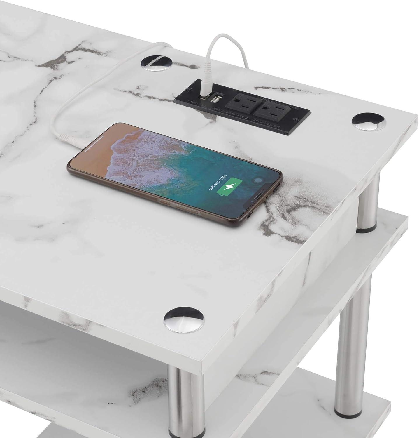 Adult, Designs2Go No Tools 30 in. Tall Student Desk w/ Charging Station & Shelves, White Faux Marble