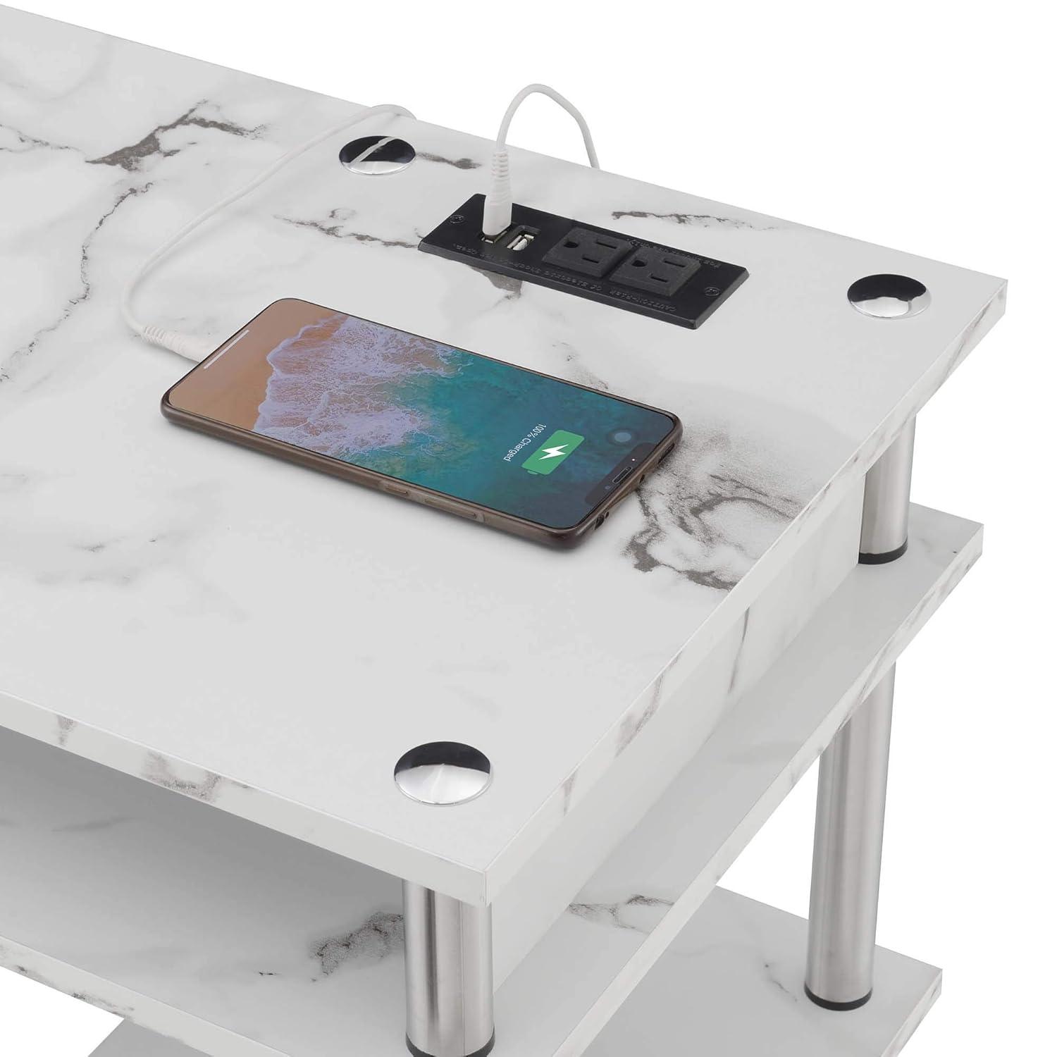 Adult, Designs2Go No Tools 30 in. Tall Student Desk w/ Charging Station & Shelves, White Faux Marble