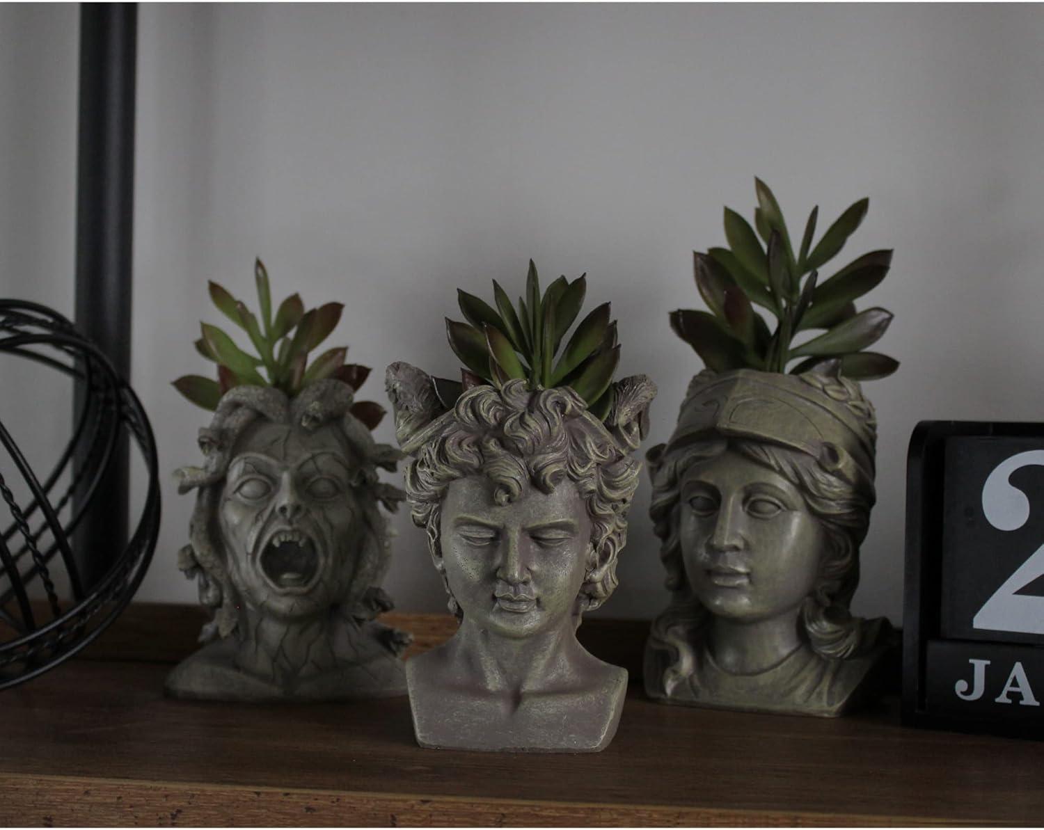 Darware Mini Resin Medusa / Athena / Perseus Planter, 3pc Set; Garden Decor Statue Flower Pot