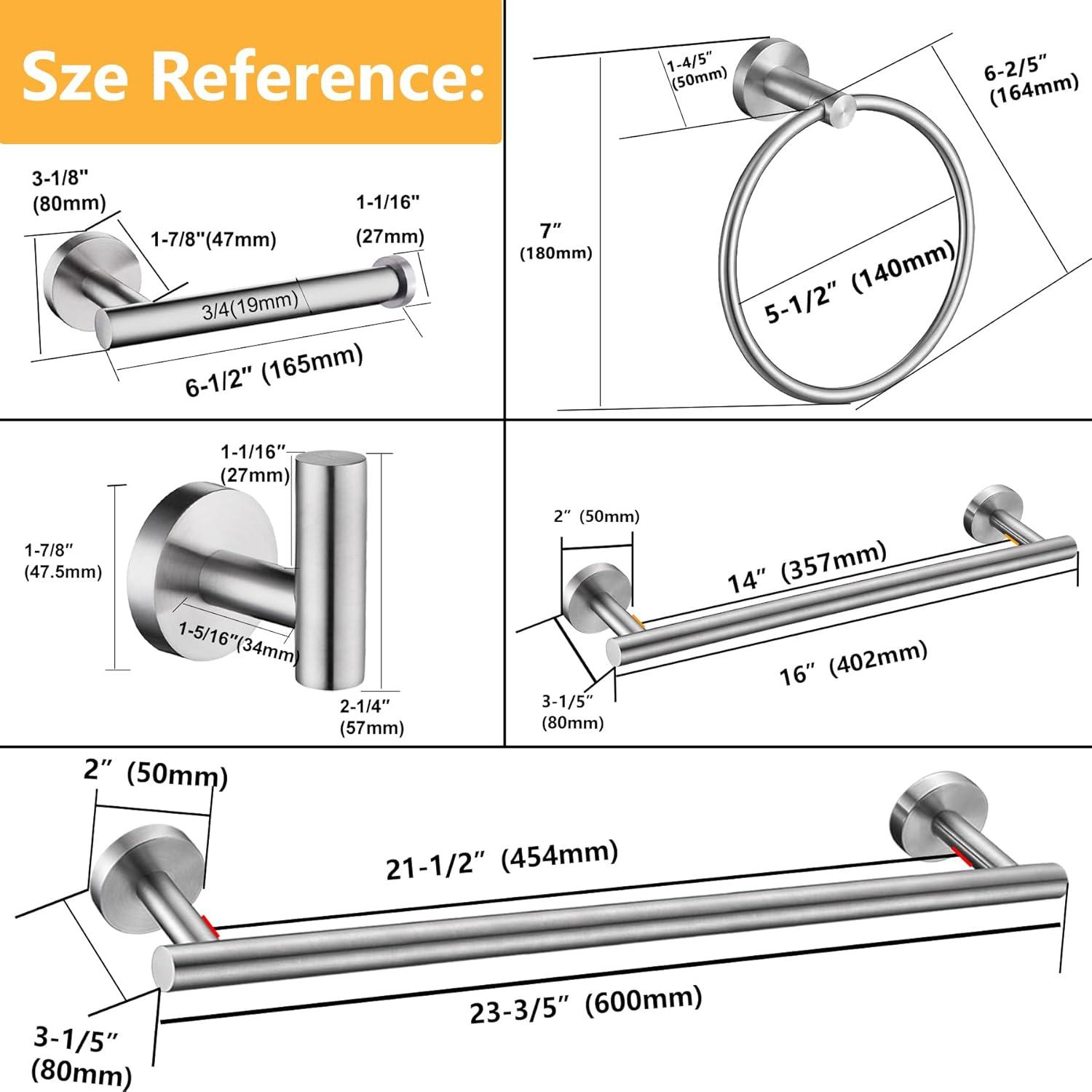 Brushed Nickel 6-Piece Stainless Steel Bathroom Hardware Set