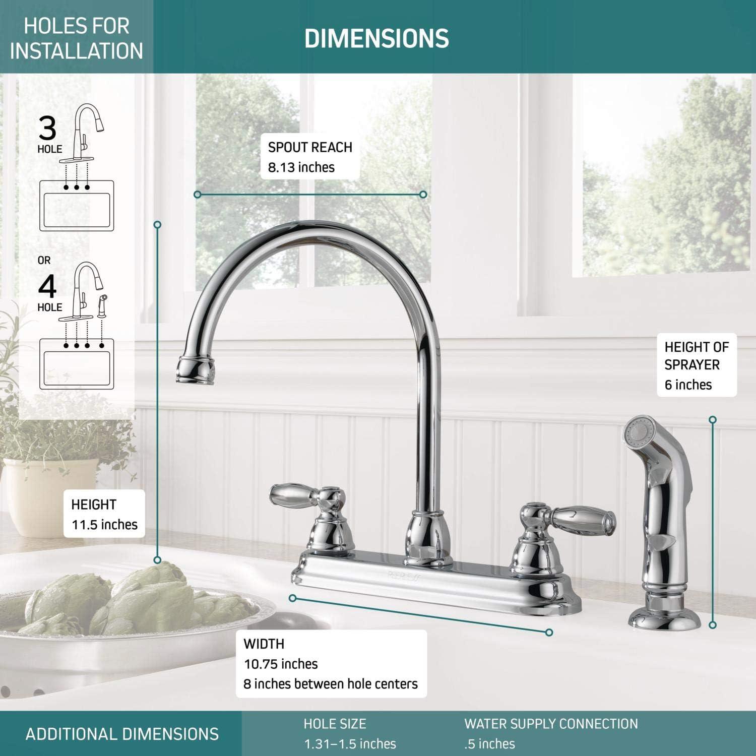 Claymore Two Handle Kitchen Sink Faucet with Side Sprayer, 4-Hole Kitchen Faucet