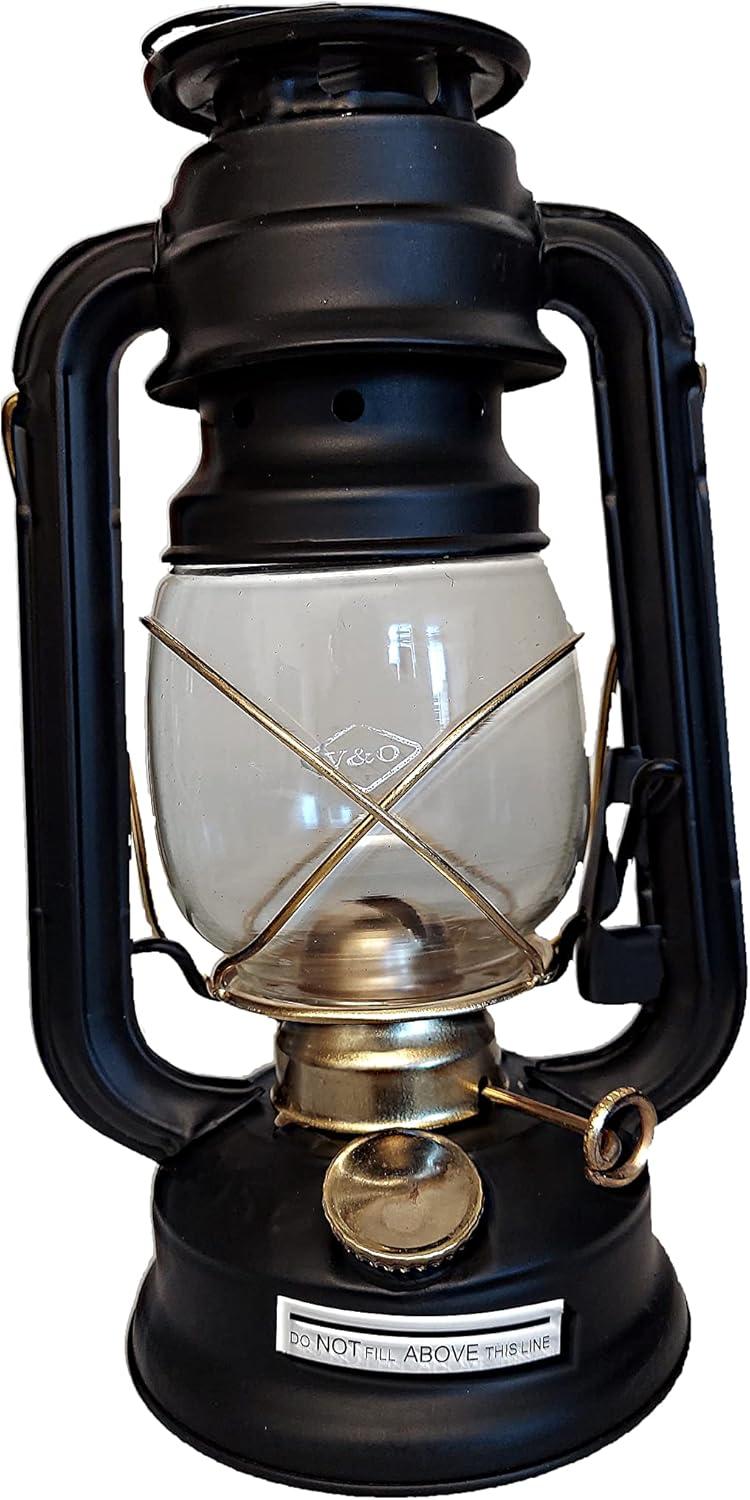 Black and Brass 10" Hurricane Oil Lantern with Clear Globe