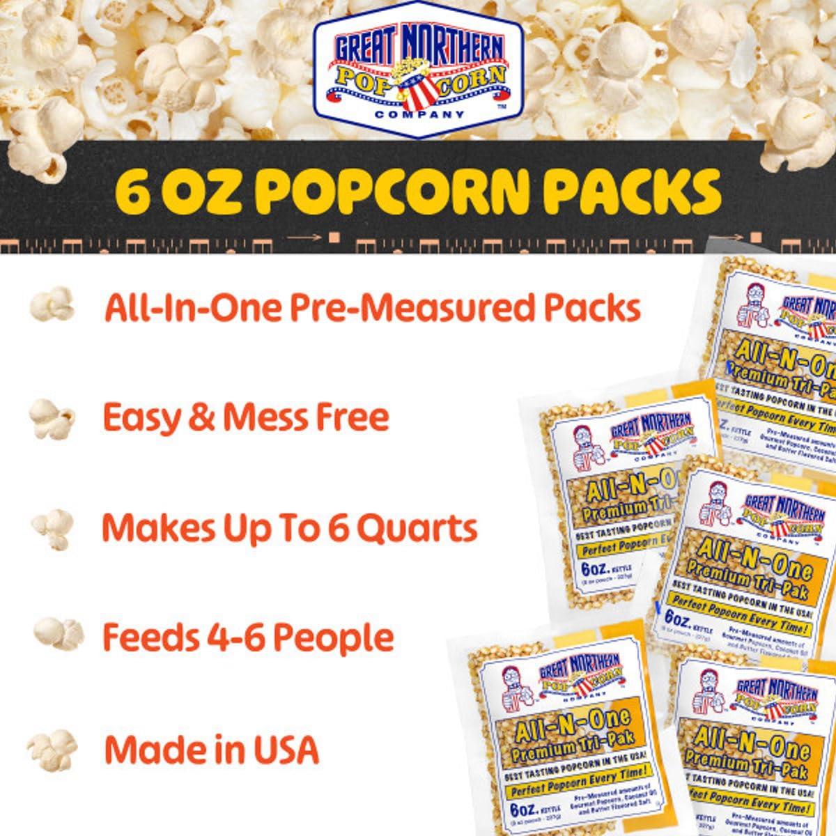 6 oz Popcorn Packs Pre-Measured, Movie Theater Style Packets for Popcorn Machines by Great Northern Popcorn (40 Case)