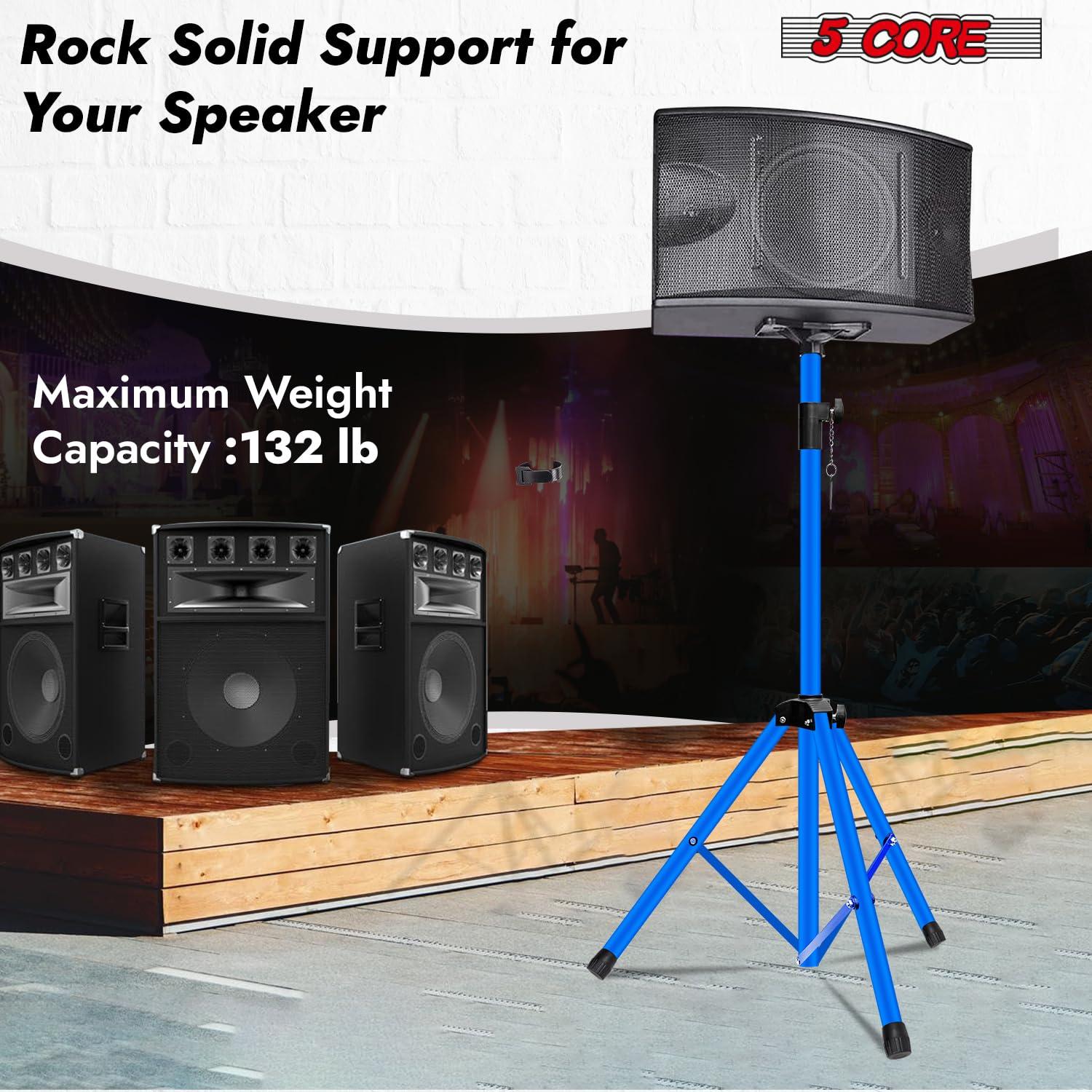 5 Core Speaker Stand Tripod Floor Heavy Duty Adjustable Up to 72 Inch DJ Studio Monitor Stands Pole Mount - SS HD SKY BLU BAG2PCS