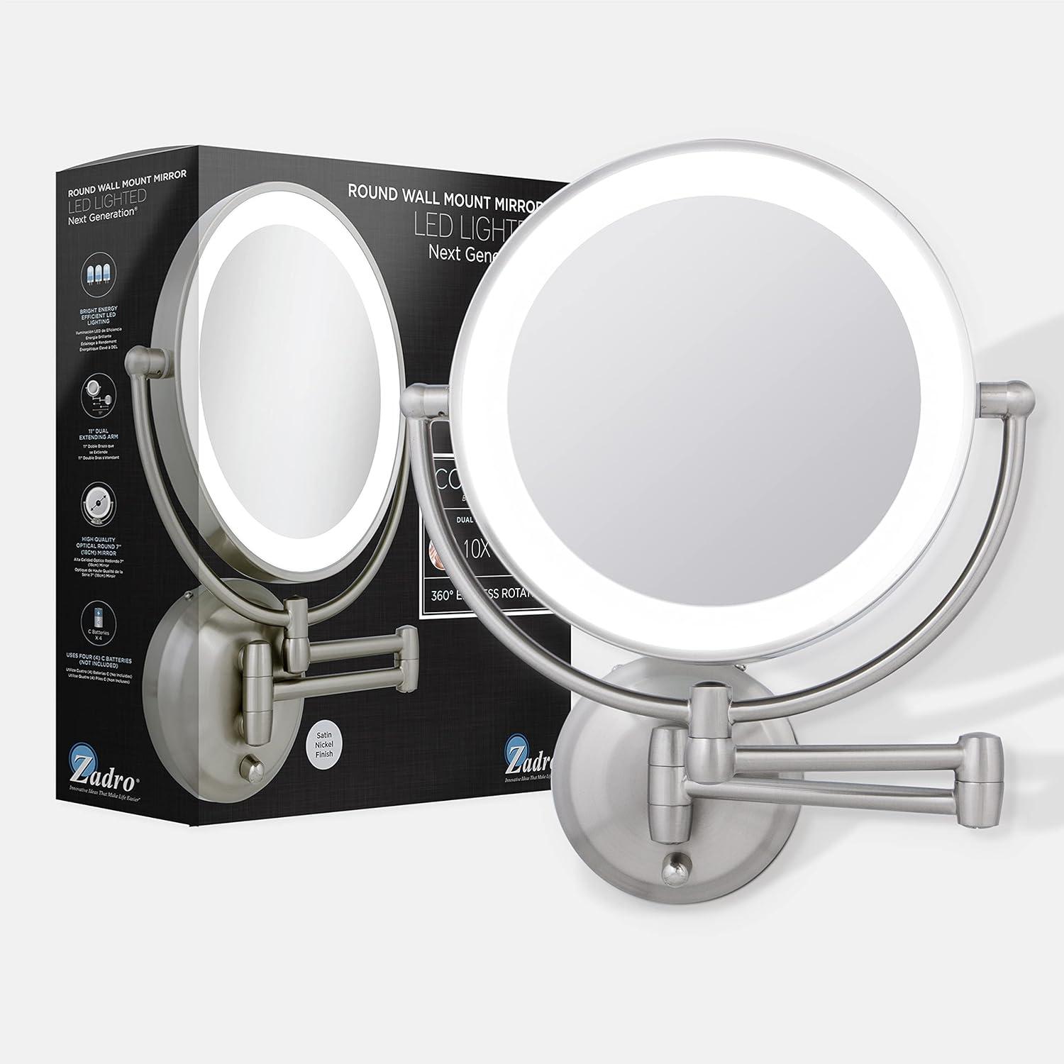 11" Round LED Wall Mount Powered by Battery or Adaptor Makeup Mirror - Zadro