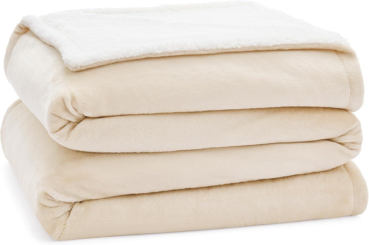 Beige Reversible Fleece and Sherpa Kids Throw Blanket