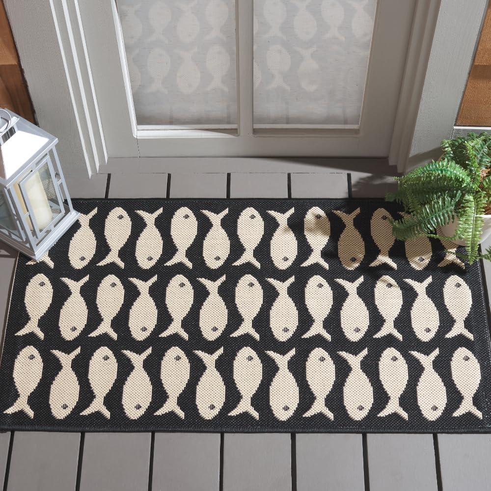 Courtyard CY6013 Power Loomed Indoor and Outdoor Accent Rug - Black/Beige - 2'x3'7" - Safavieh