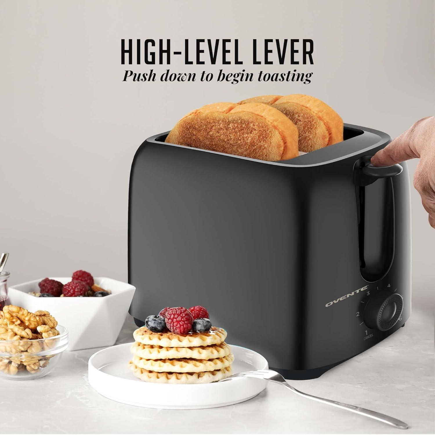 OVENTE Electric 2 Slice Toaster, 6 Shade Toast Settings, Removable Crumb Tray, Black TP2210B