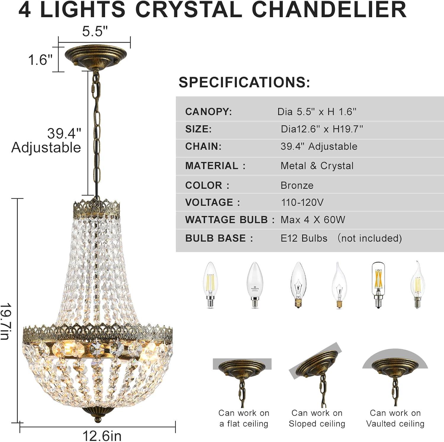 Edvivi Lighting Antique Bronze 6-Light Empire Chandelier with Crystal - Antique Bronze