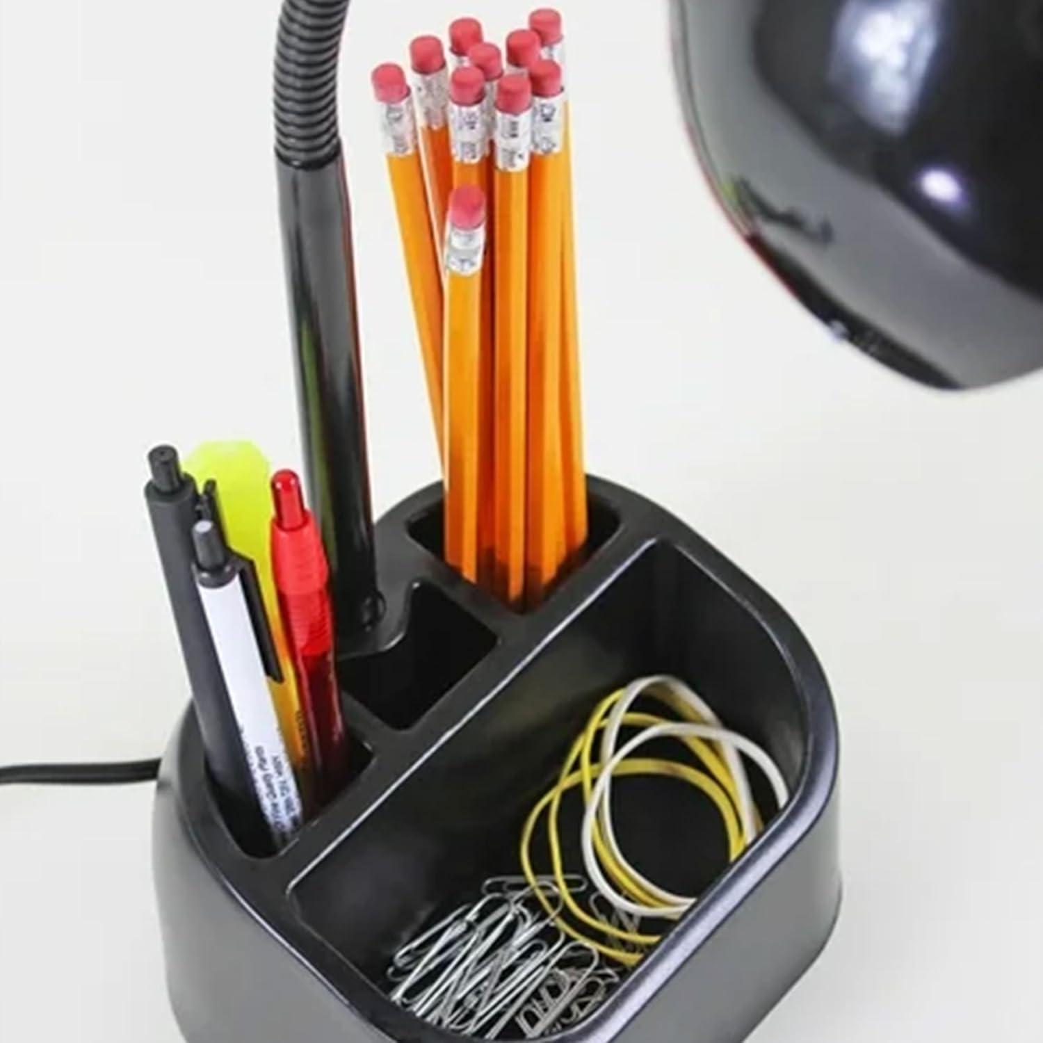 Globe Electric 6.3 x 6.69 x 10.63 Inches Goose Neck Desk Lamp with 10 Watt A-19 Non Dimmable LED Bulb, 2.1a USB Port and Organizer, Black