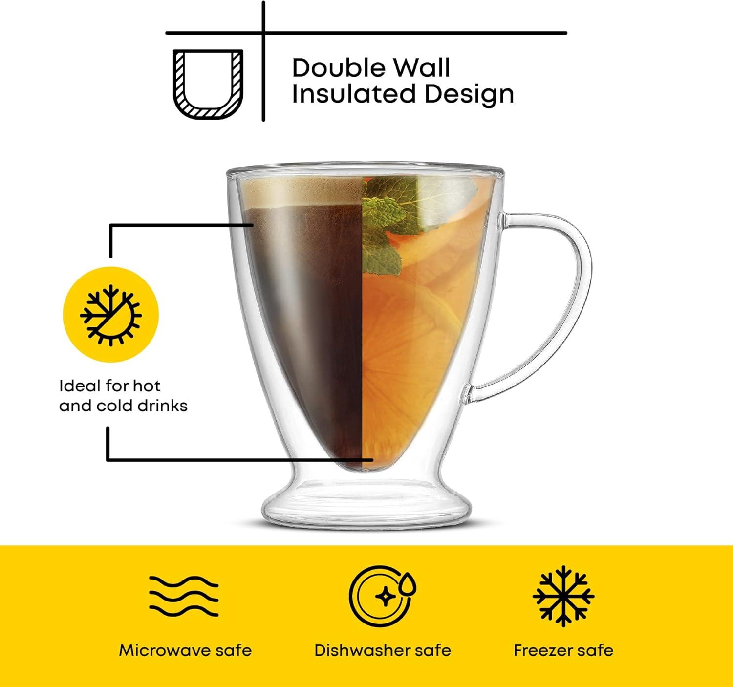 JoyJolt Declan Irish Double Wall Insulated Glass Coffee Cups - Set of 2 -15-Ounces