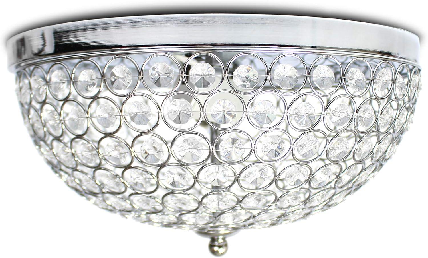 Elegant Designs Elipse Crystal 13" Modern Metal 2 Light Bowl Shaped Ceiling Flush Mount Fixture, Chrome