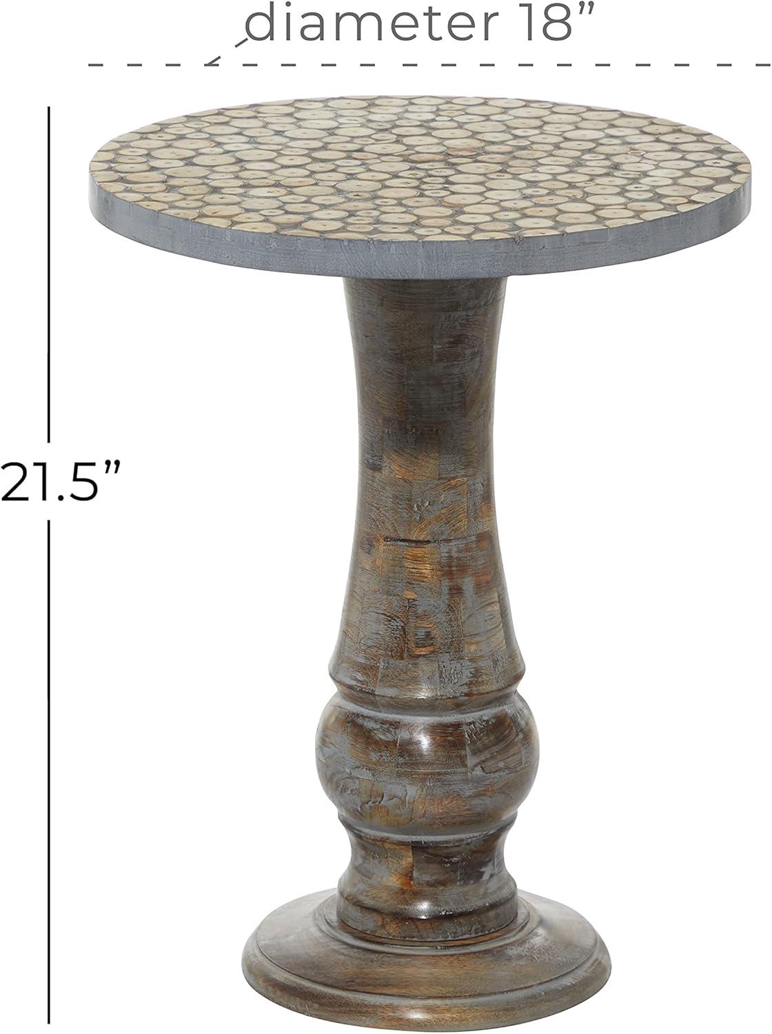 Gray Mango Wood Round Distressed Accent Table