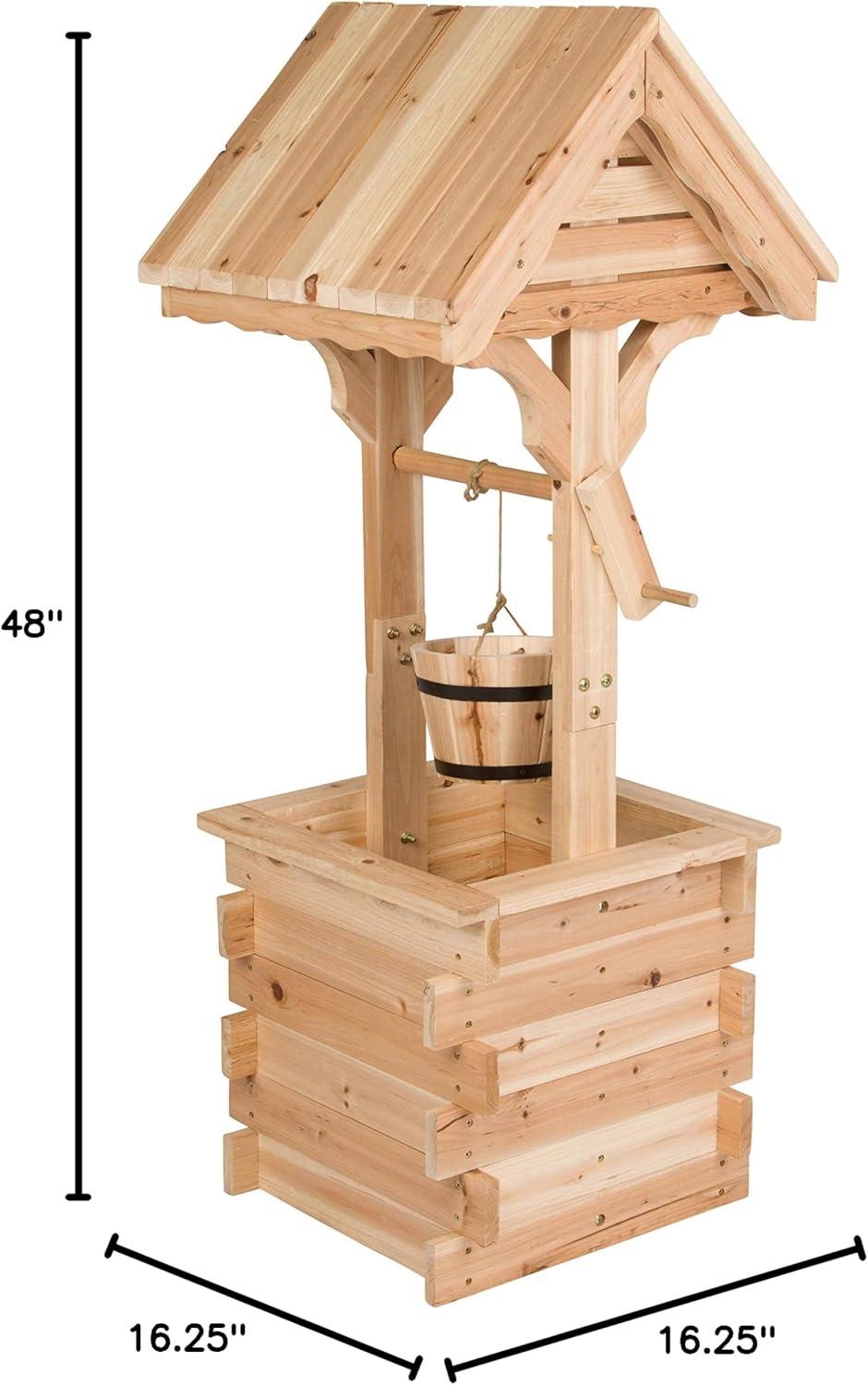 Natural Cedar Wood Outdoor Wishing Well Planter with Hanging Bucket