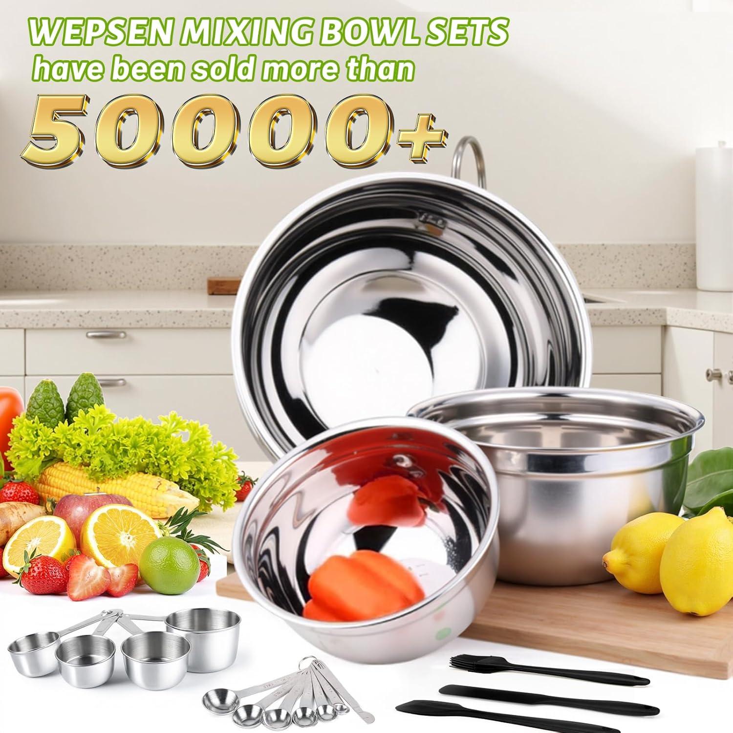 Mixing Bowls Set, 27PCS Stainless Steel Mixing Bowl With Lid Set, Large Nesting Bowls 7, 4.5, 3, 2.5, 2, 1.5QT, Measuring Cups And Spoons Baking Utensils Metal Bowl For Kitchen Prep