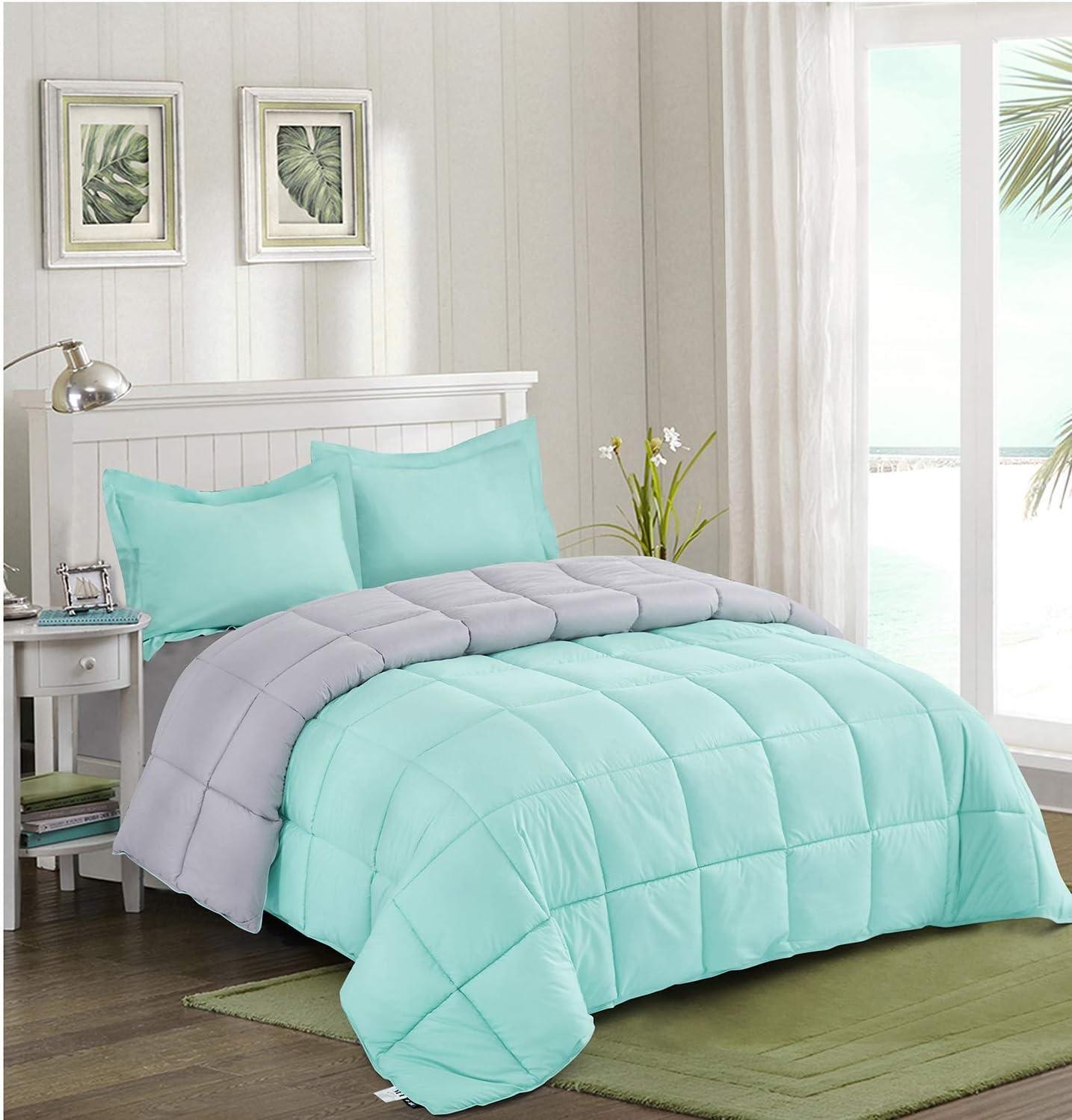 Aqua Blue Reversible Microfiber Full/Queen Duvet Set