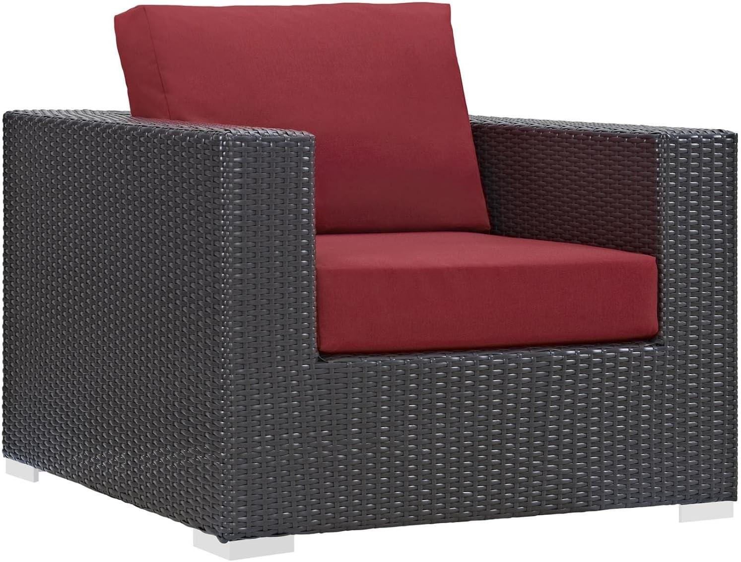 Espresso Red Wicker Rattan 4-Piece Outdoor Patio Set