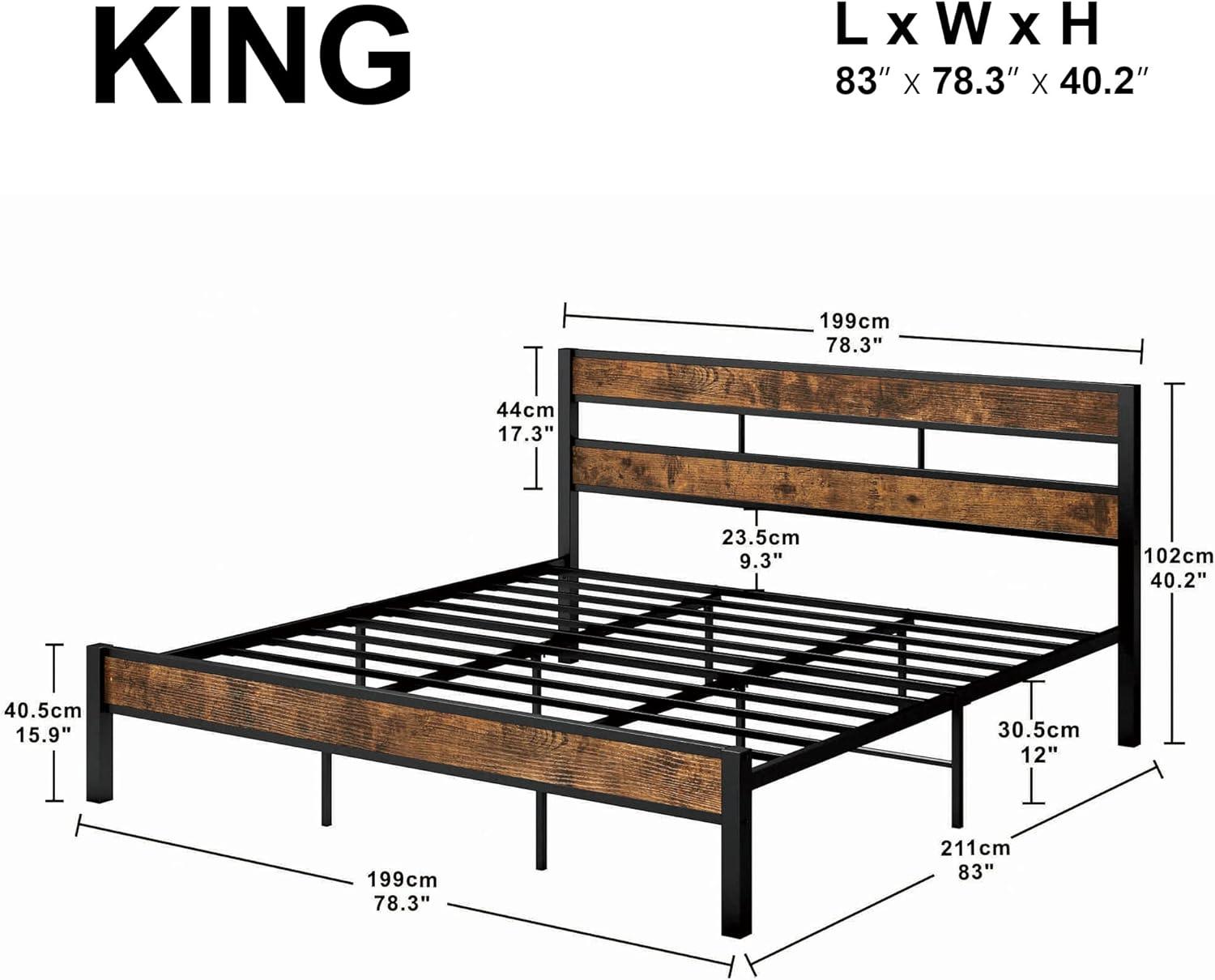 Platform Metal Bed Frame with Headboard Heavy Duty, Noise-Free, Queen