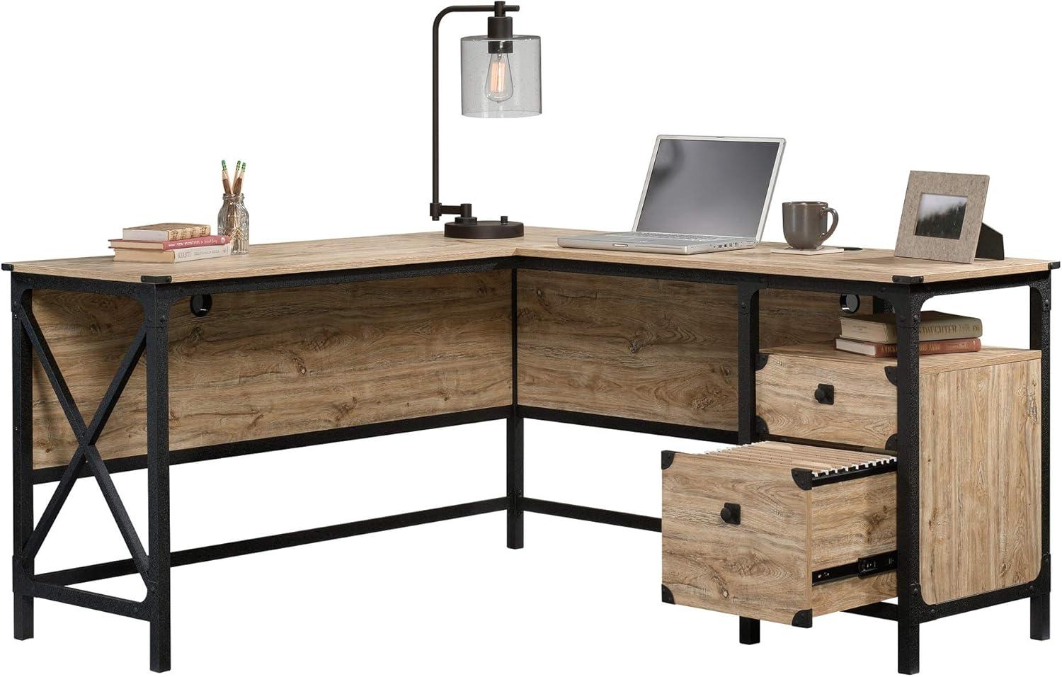 Sauder Steel River L-Shaped Desk, Milled Mesquite Finish