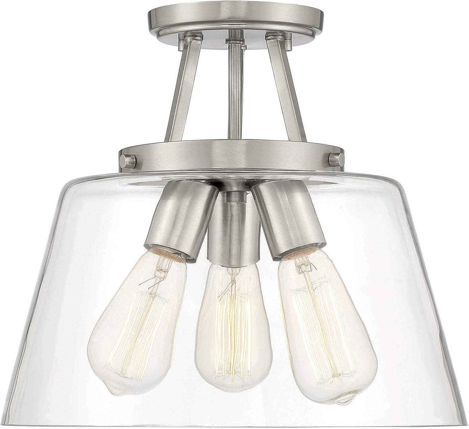 Calhoun Satin Nickel 3-Light Semi-Flush Ceiling Fixture with Clear Glass Shade