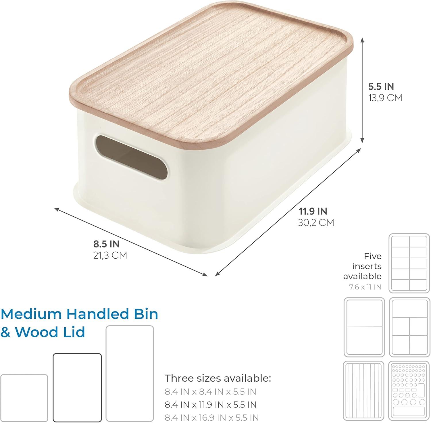 Medium White Recycled Plastic Bin with Wood Lid