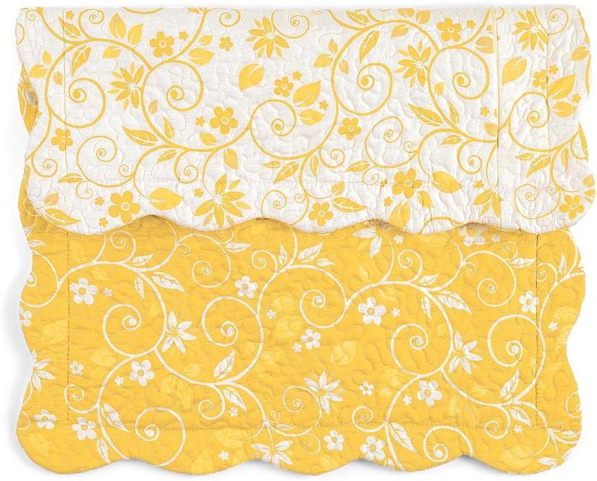 Collections Etc Reversible Floral Scroll Pillow Sham Yellow Sham, Yellow, Sham