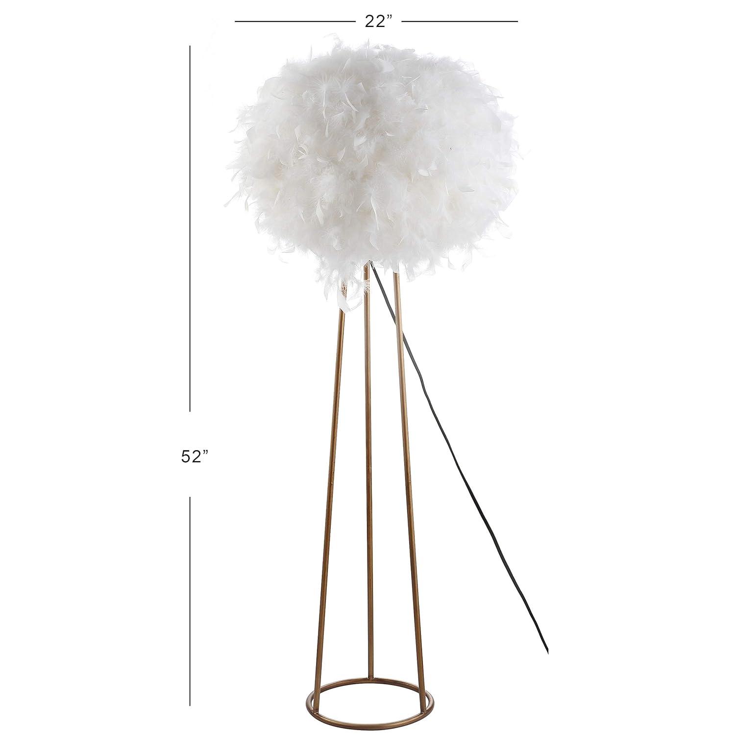 JONATHAN Y JYL9052A Stork 52" Feather Metal LED Floor Lamp, Bohemian, Glam, Modern, Transitional for living room, dinning room, bedroom, office Bulb Included, White/Gold