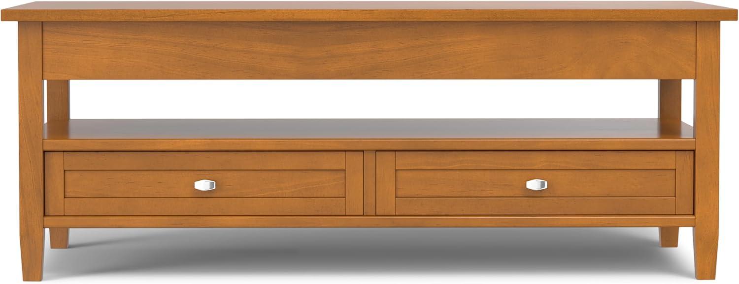 Simpli Home Warm Shaker SOLID WOOD 48 inch Wide Rectangle Transitional Lift Top Coffee Table in Light Golden Brown