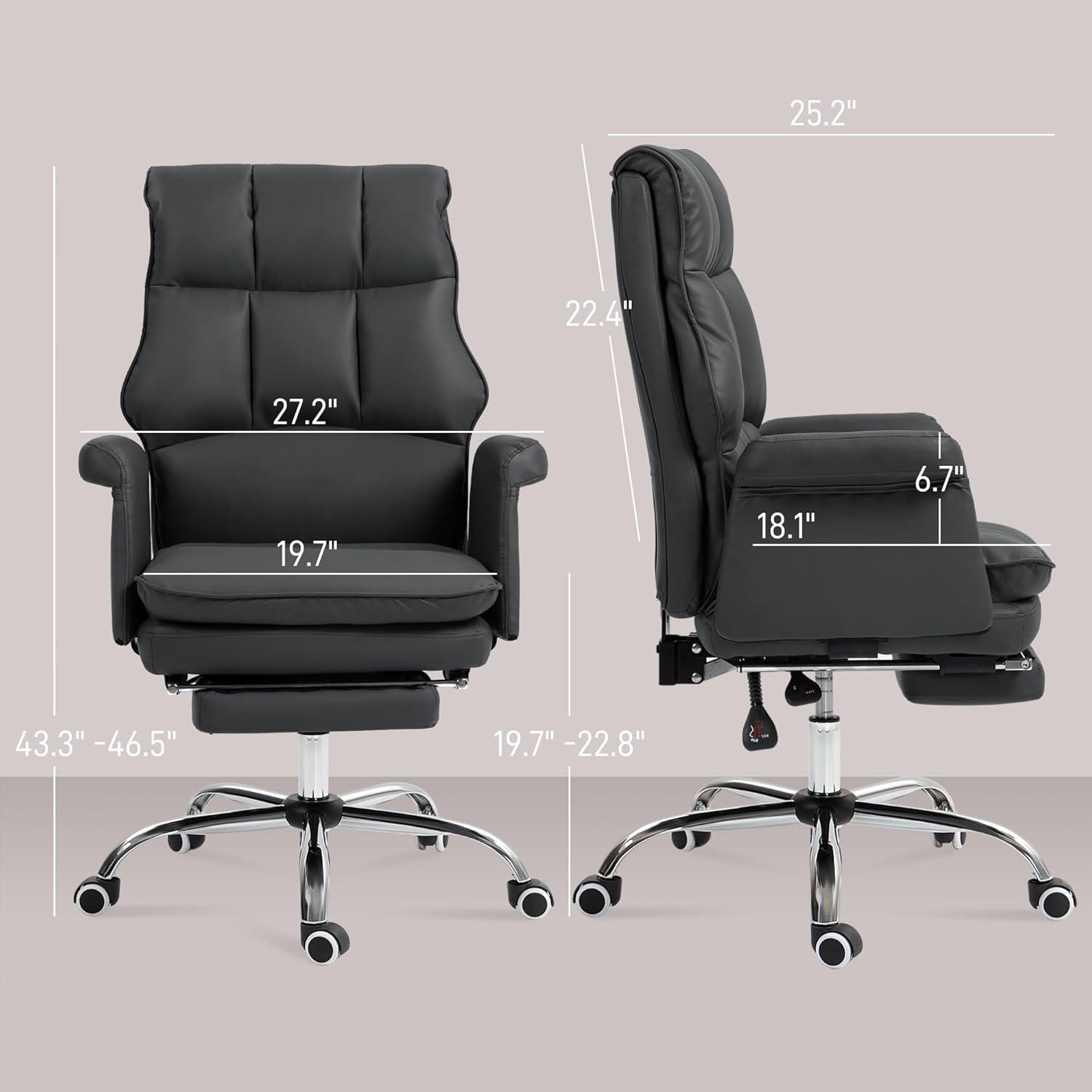 HOMCOM Executive Office Chair with Footrest, Ergonomic Office Chair, Reclining PU Leather Computer Chair, Black