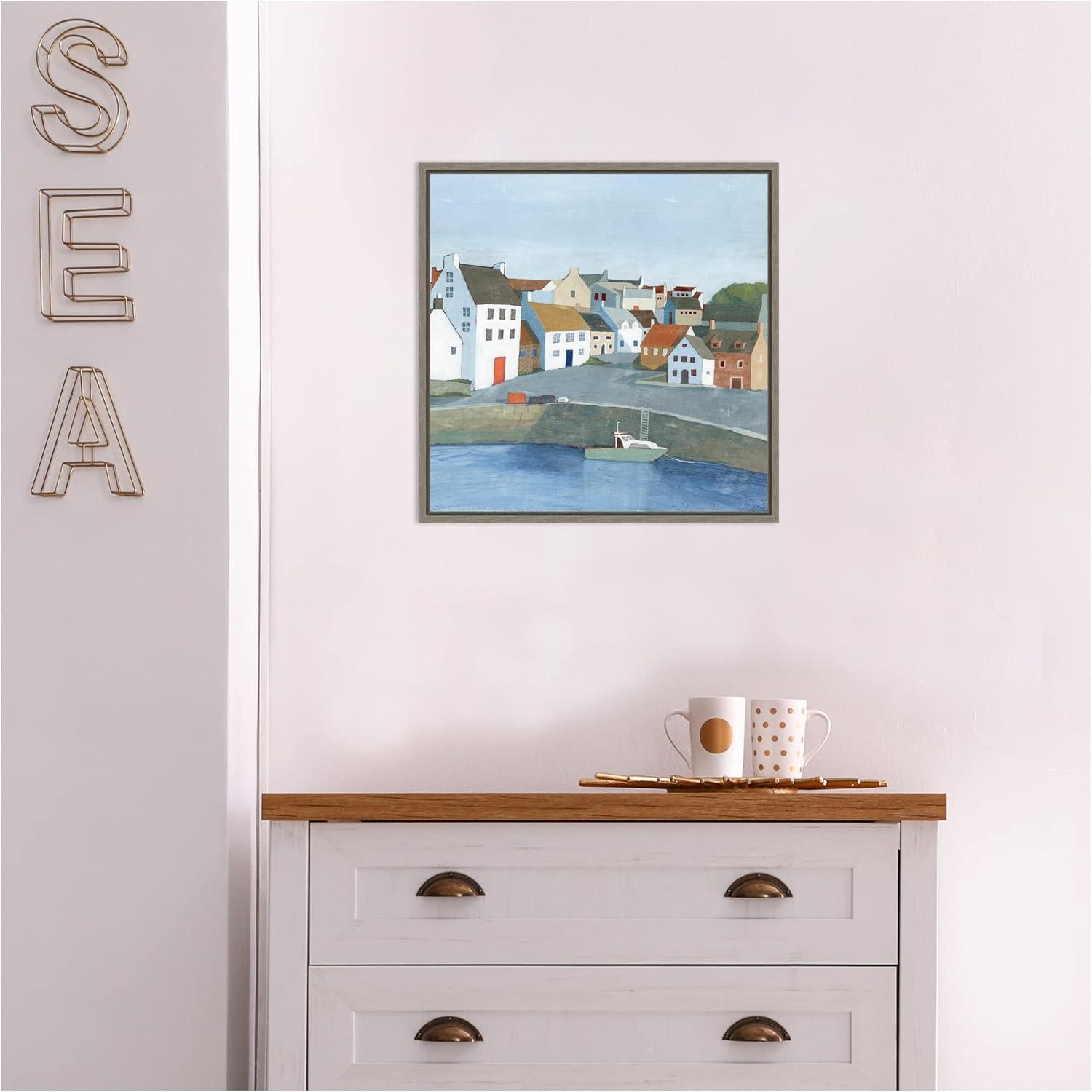 Amanti Art Old Coast Town and Boat II by Grace Popp Canvas Wall Art Print Framed 16 x 16-in.