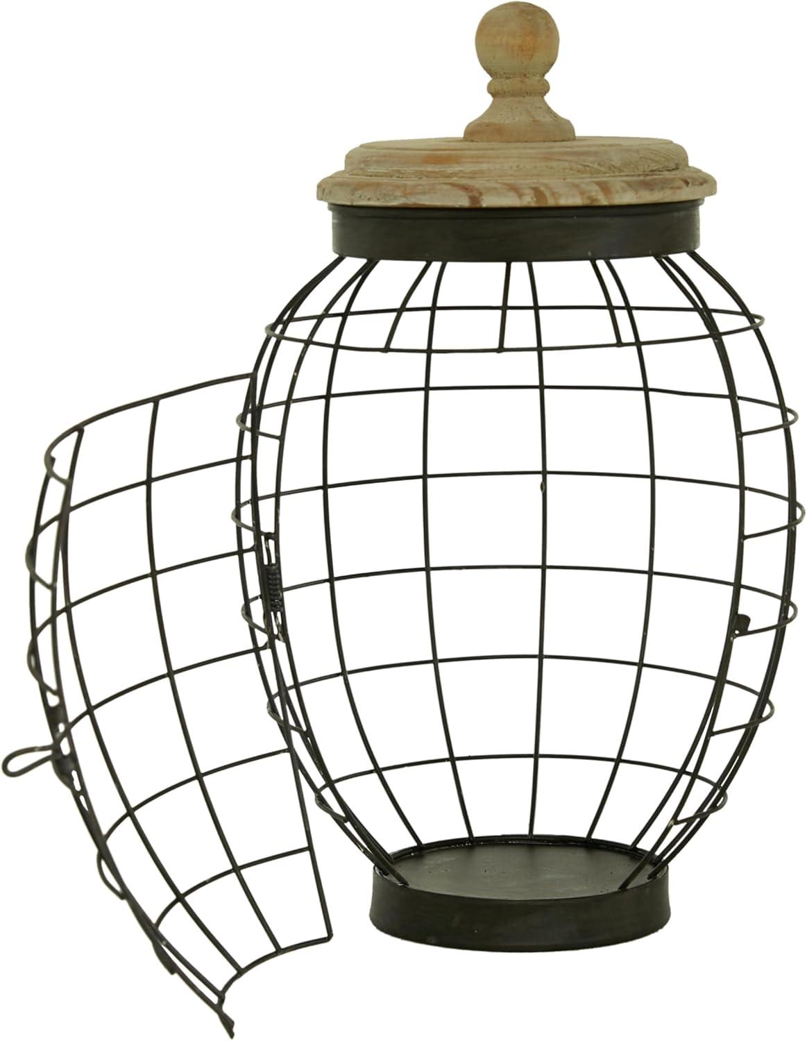 DecMode 12", 15"H Black Metal Caged Style Decorative Jars with Wood Lids, 2-Pieces