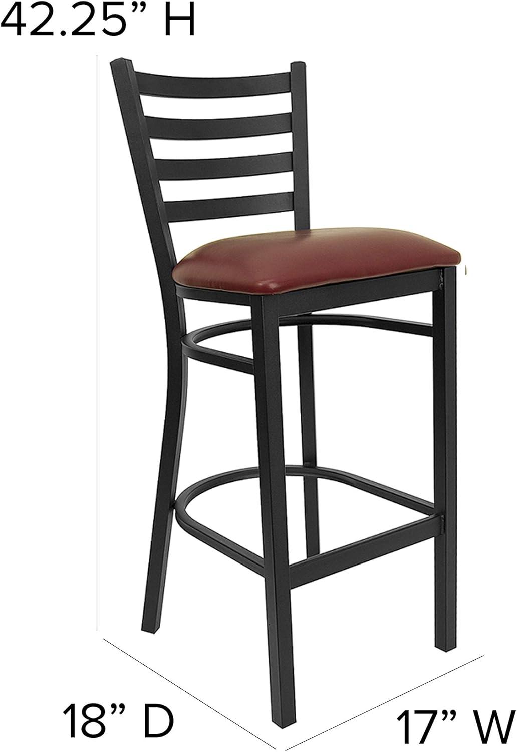 Black Metal Ladder Back Bar Stool with Burgundy Vinyl Seat