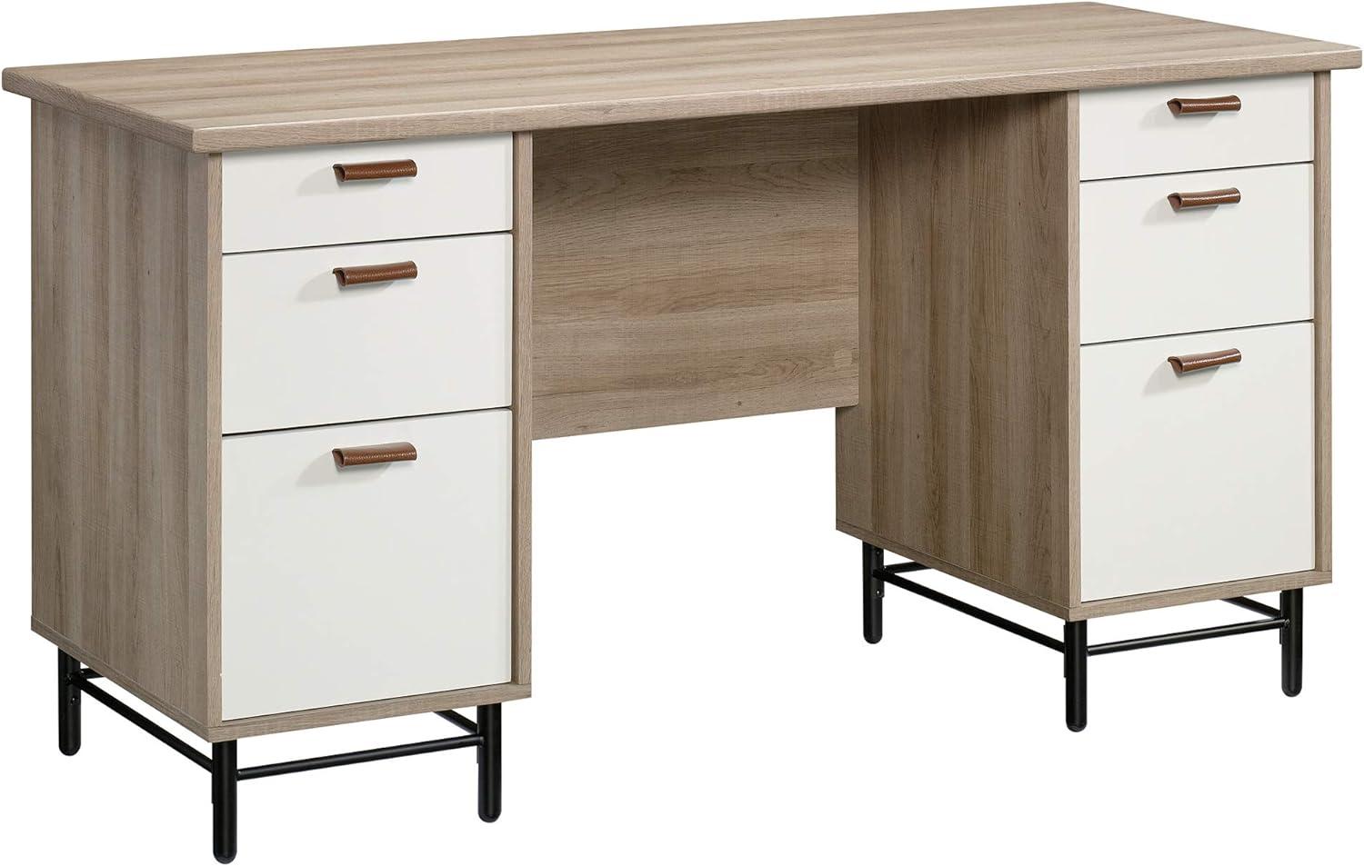 Sky Oak and White Executive Desk with Leather Drawer Pulls