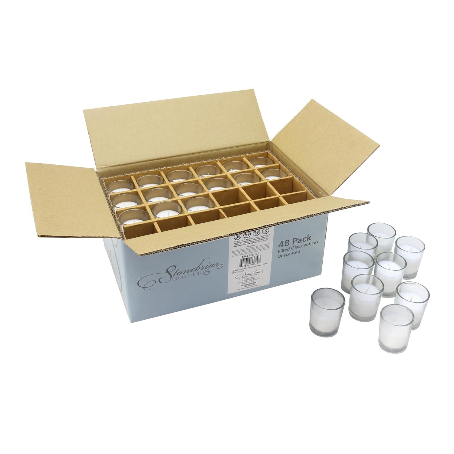 The Party Aisle™ Stonebriar Unscented Votive Candle with Glass Holder (Set of 48)